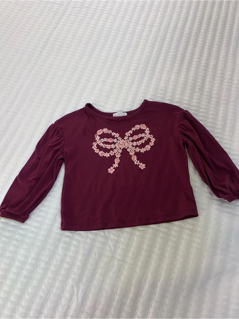 btween Long Sleeve Floral Bow Top - Wine and Pink